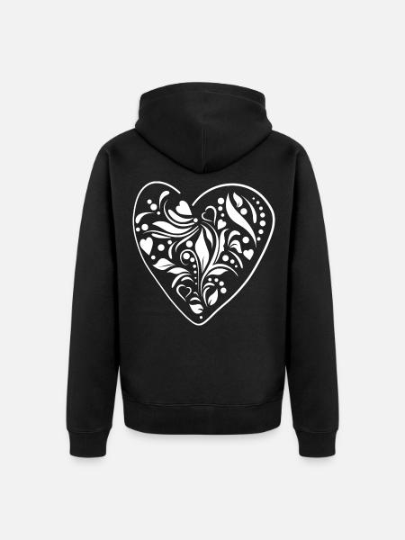 Florales Herz - Unisex Premium Bio Zip Hoodie - Schwarz