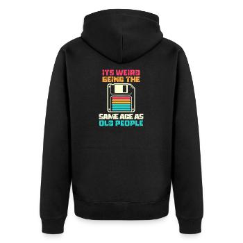 Jahrgang | Klassisch | Klassisch | Alt - Unisex Premium Bio Zip Hoodie - Schwarz - Hinten - Nico (187cm)