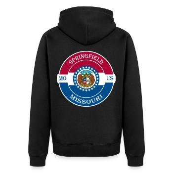 Springfield Missouri Flagge USA Souvenir Abzeichen - Unisex Premium Bio Zip Hoodie - Schwarz - Hinten - Nico (187cm)