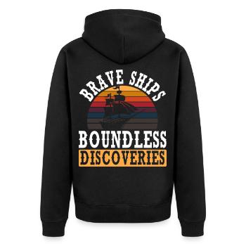 Tapfere Schiffe Grenzenlose Entdeckungen Kolumbus- - Unisex Premium Bio Zip Hoodie - Schwarz - Hinten - Nico (187cm)