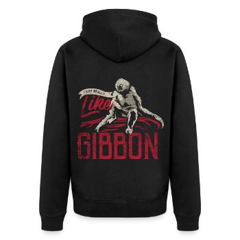 Wendiger Gibbon Dschungelbewohner - Unisex Premium Bio Zip Hoodie - Schwarz - Hinten - Nico (187cm)