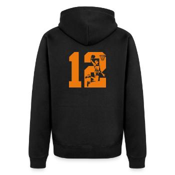 NUMMER 12 BASKETBALL 12. GEBURTSTAG - Unisex Premium Bio Zip Hoodie - Schwarz - Hinten - Nico (187cm)