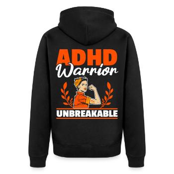 ADHS-Krieger Unzerbrechlich Anders Denken - Unisex Premium Bio Zip Hoodie - Schwarz - Hinten - Nico (187cm)
