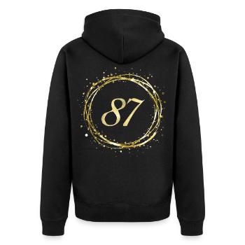 87 - Unisex Premium Bio Zip Hoodie - Schwarz - Hinten - Nico (187cm)