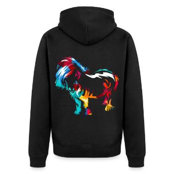 Robustes Shetlandpony Reitstallfreund - Unisex Premium Bio Zip Hoodie - Schwarz - Hinten - Nico (187cm)
