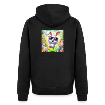 Fröhlicher Osterhase - Unisex Premium Bio Zip Hoodie - Schwarz - Hinten - Nico (187cm)