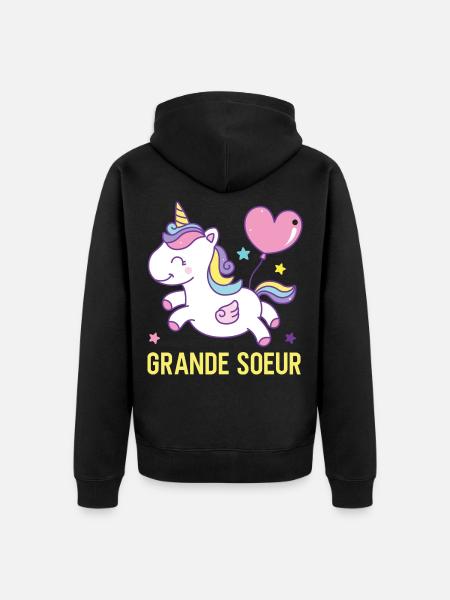 Große Schwester Einhorn - Unisex Premium Bio Zip Hoodie - Schwarz