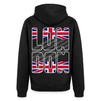 London England Vereinigtes Königreich Reise - Unisex Premium Bio Zip Hoodie - Schwarz - Hinten - Nico (187cm)