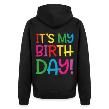 c'est mon anniversaire - Veste à capuche bio Premium Unisexe - noir - Dos - Nico (187cm)