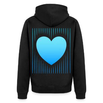 blaues Herz blaue Linien - Unisex Premium Bio Zip Hoodie - Schwarz - Hinten - Nico (187cm)