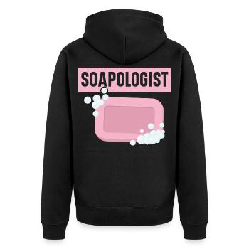 Soapologist Handmade Soap Einseifen Seifenherstell - Unisex Premium Bio Zip Hoodie - Schwarz - Hinten - Nico (187cm)