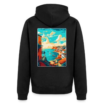 Lagos Portugal Vintage Reiseplakat Souvenir WPA - Unisex Premium Bio Zip Hoodie - Schwarz - Hinten - Nico (187cm)