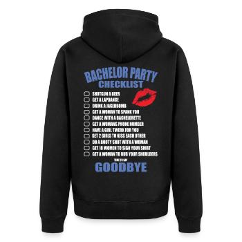 Junggesellenabschied Checkliste - Unisex Premium Bio Zip Hoodie - Schwarz - Hinten - Nico (187cm)