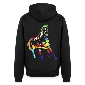 Elegantes Holsteiner Springpferd - Unisex Premium Bio Zip Hoodie - Schwarz - Hinten - Nico (187cm)