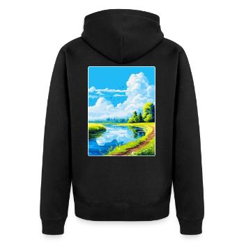 Donau Auen Deutschland Vintage Reiseplakat Souvenir - Unisex Premium Bio Zip Hoodie - Schwarz - Hinten - Nico (187cm)
