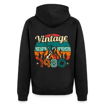 Vintage 1980 Retro 80s Birthday Bday - Unisex Premium Bio Zip Hoodie - Schwarz - Hinten - Nico (187cm)