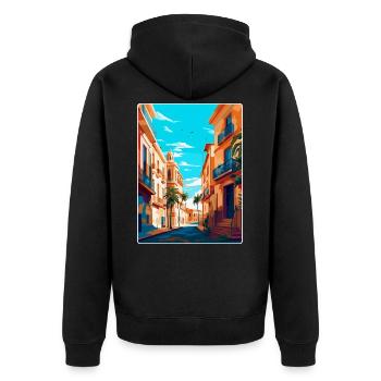 Valencia Spanien Vintage Reiseplakat Souvenir WPA - Unisex Premium Bio Zip Hoodie - Schwarz - Hinten - Nico (187cm)