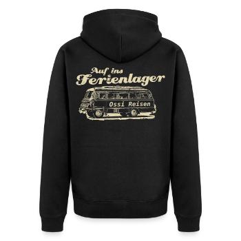 Ello DDR Oldtimer Bus - Unisex Premium Bio Zip Hoodie - Schwarz - Hinten - Nico (187cm)