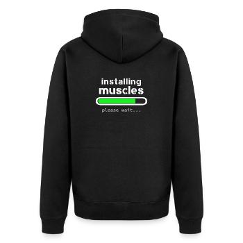 Aufbau von Muskeln - Unisex Premium Bio Zip Hoodie - Schwarz - Hinten - Nico (187cm)