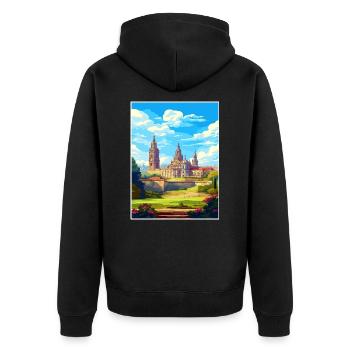 Santiago De Compostela Spanien Vintage Reiseposter - Unisex Premium Bio Zip Hoodie - Schwarz - Hinten - Nico (187cm)