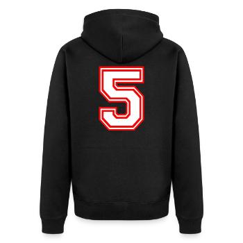 GLÜCKSZAHL FÜNF 5 NUMMER LUCKY NUMBER SPORT RUGBY - Unisex Premium Bio Zip Hoodie - Schwarz - Hinten - Nico (187cm)