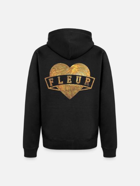 Fleur Herzen Gold - Unisex Premium Bio Zip Hoodie - Schwarz
