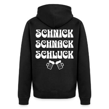 Schnick Schnack Schluck Bier Trinkspiel - Unisex Premium Bio Zip Hoodie - Schwarz - Hinten - Nico (187cm)