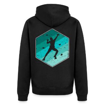 Klettern Boulder Bouldern Kletterer Bergsteiger - Unisex Premium Bio Zip Hoodie - Schwarz - Hinten - Nico (187cm)