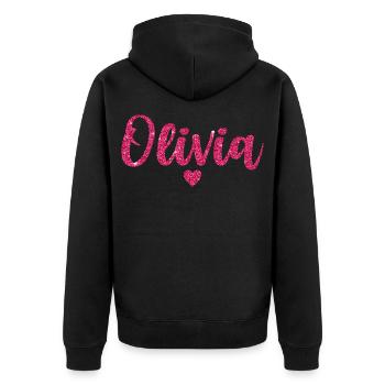 Olivia Herz Pink - Unisex Premium Bio Zip Hoodie - Schwarz - Hinten - Nico (187cm)