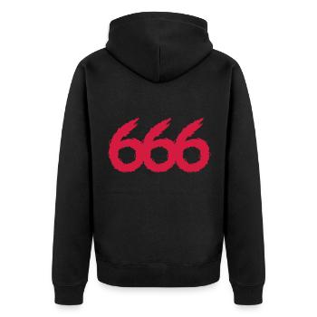 666 Symbol Zahl - Unisex Premium Bio Zip Hoodie - Schwarz - Hinten - Nico (187cm)