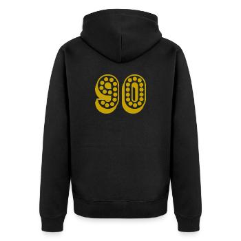 90. 90 JAHRE. 90-JÄHRIGES JUBILÄUM. 90-JÄHRIGES JUBILÄUM. - Unisex Premium Bio Zip Hoodie - Schwarz - Hinten - Nico (187cm)