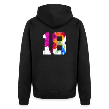 NUMMER 18 JAHRE ALT 18. GEBURTSTAG - Unisex Premium Bio Zip Hoodie - Schwarz - Hinten - Nico (187cm)