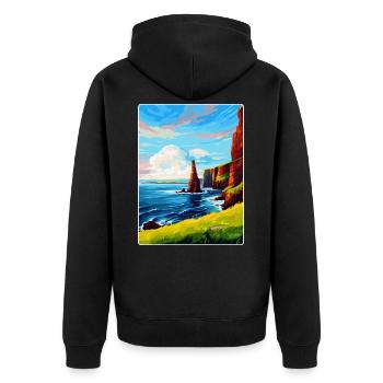 Duncansby Stacks Schottland UK Vintage Reiseposter - Unisex Premium Bio Zip Hoodie - Schwarz - Hinten - Nico (187cm)