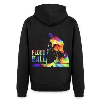 Wieselflinker Unihockey Stürmer - Unisex Premium Bio Zip Hoodie - Schwarz - Hinten - Nico (187cm)