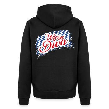 Wiesen Diva - Unisex Premium Bio Zip Hoodie - Schwarz - Hinten - Nico (187cm)