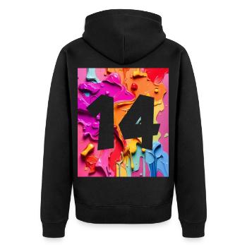 NR. 14 NUMMER 14 BUNT 14. GEBURTSTAG - Unisex Premium Bio Zip Hoodie - Schwarz - Hinten - Nico (187cm)