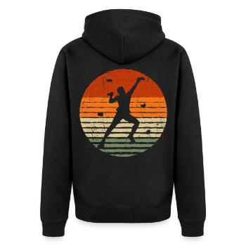 Bergsteiger Klettern Bouldern Boulder Kletterer - Unisex Premium Bio Zip Hoodie - Schwarz - Hinten - Nico (187cm)