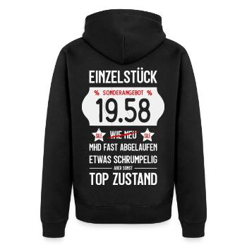 68. GEBURTSTAG 1958 EINZELSTÜCK PREISSCHILD - Unisex Premium Bio Zip Hoodie - Schwarz - Hinten - Nico (187cm)