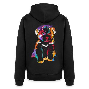Flinker Border Collie Hütearbeit - Unisex Premium Bio Zip Hoodie - Schwarz - Hinten - Nico (187cm)