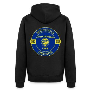Springfield Oregon Flagge USA Reise Souvenir Abzeichen - Unisex Premium Bio Zip Hoodie - Schwarz - Hinten - Nico (187cm)