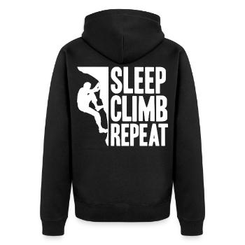 Bouldern Boulder Bergsteiger Klettern - Unisex Premium Bio Zip Hoodie - Schwarz - Hinten - Nico (187cm)