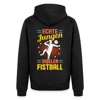 Faustballspieler Faustballer Faustball - Unisex Premium Bio Zip Hoodie - Schwarz - Hinten - Nico (187cm)
