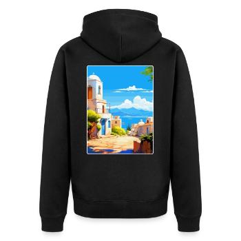 Kos Griechenland Vintage Reise Poster Souvenir Souvenir - Unisex Premium Bio Zip Hoodie - Schwarz - Hinten - Nico (187cm)