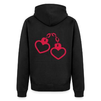 Handschelle Herz - Unisex Premium Bio Zip Hoodie - Schwarz - Hinten - Nico (187cm)