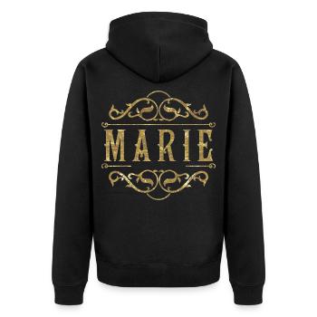 Marie gold - Unisex Premium Bio Zip Hoodie - Schwarz - Hinten - Nico (187cm)
