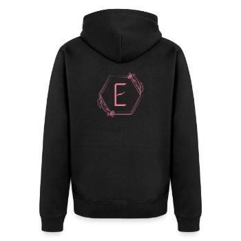E-Monogramm mit Blütenrahmen - Unisex Premium Bio Zip Hoodie - Schwarz - Hinten - Nico (187cm)