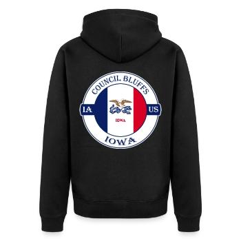 Council Bluffs Iowa Flagge USA Reise Souvenir Abzeichen - Unisex Premium Bio Zip Hoodie - Schwarz - Hinten - Nico (187cm)