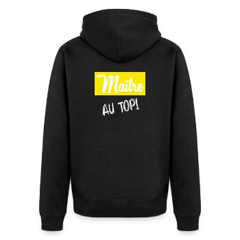 MEISTER. MEISTER. HUMOR - Unisex Premium Bio Zip Hoodie - Schwarz - Hinten - Nico (187cm)