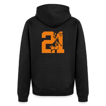 NUMMER 21 BASKETBALL 21. GEBURTSTAG - Unisex Premium Bio Zip Hoodie - Schwarz - Hinten - Nico (187cm)