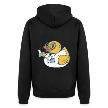 Badeente Wissenschaftler - Unisex Premium Bio Zip Hoodie - Schwarz - Hinten - Nico (187cm)